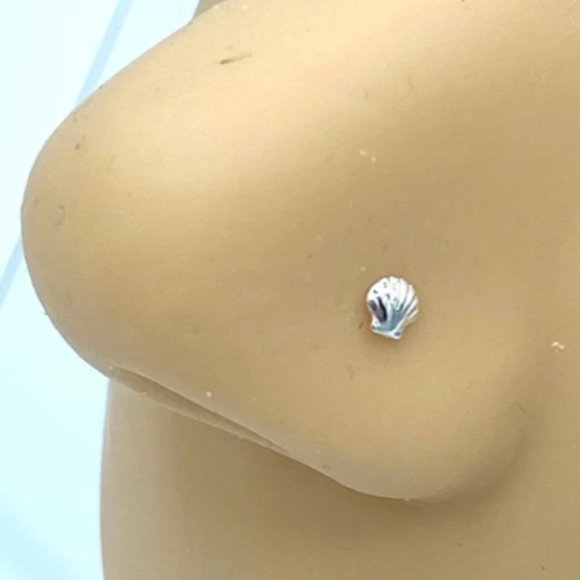 Tiny 3mm Sterling Silver Scallop Seashell Nose Pin Nose Ring Nose Stud Nose Bone - Picture 1 of 3